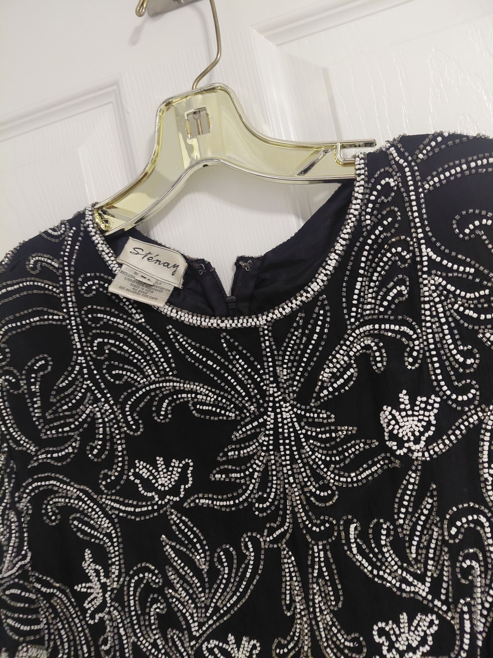 Stenay Black Beaded Floral Evening Blouse